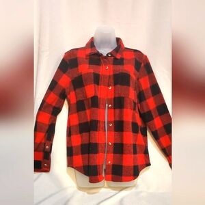 Fleece Red & Black Plaid Button Down